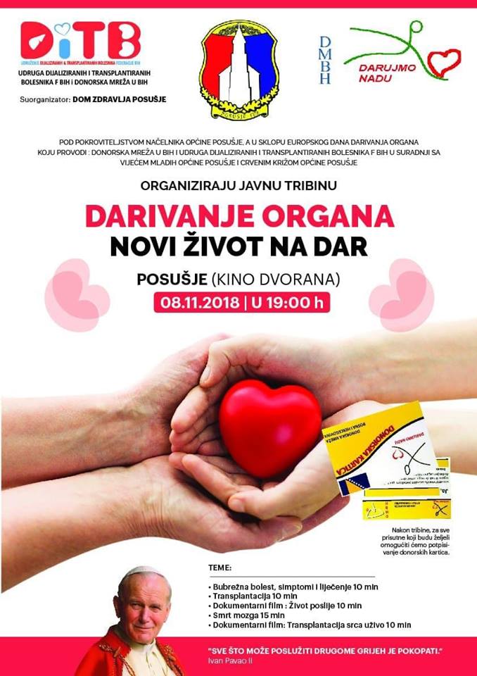 Najava javne tribine “Darivanje organa – Novi život na dar”